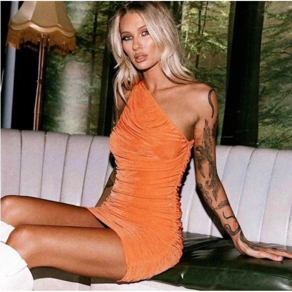 Lioness Womens Orange One Strap Scrunch Mini Dress Size Xs